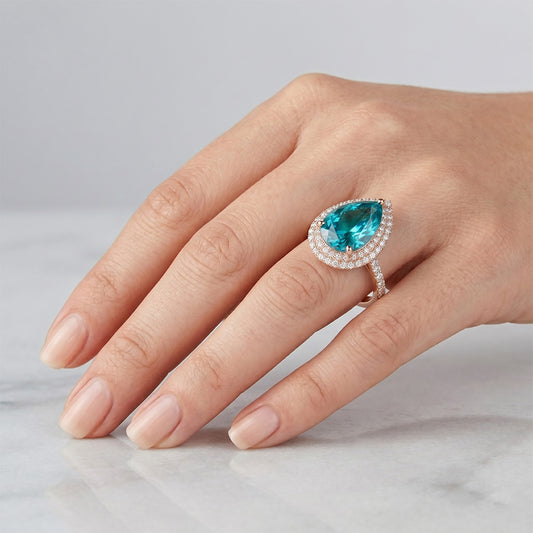 Brillante Diamante Blu Brillante Anello di Fidanzamento Halo – 3