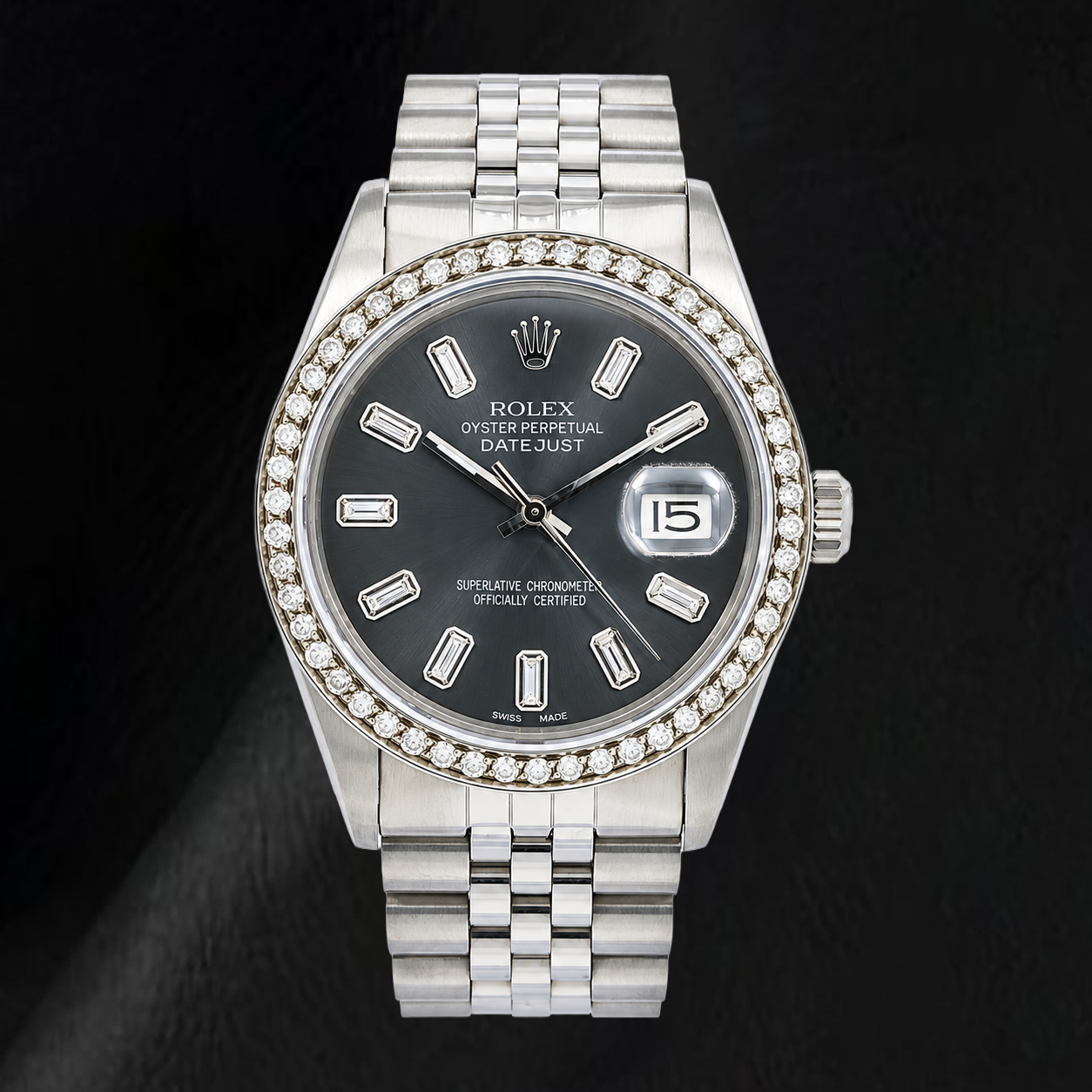 Rolex Datejust 16014 36 mm Orologio in Acciaio Inossidabile con Quadrante Grigio con Diamanti