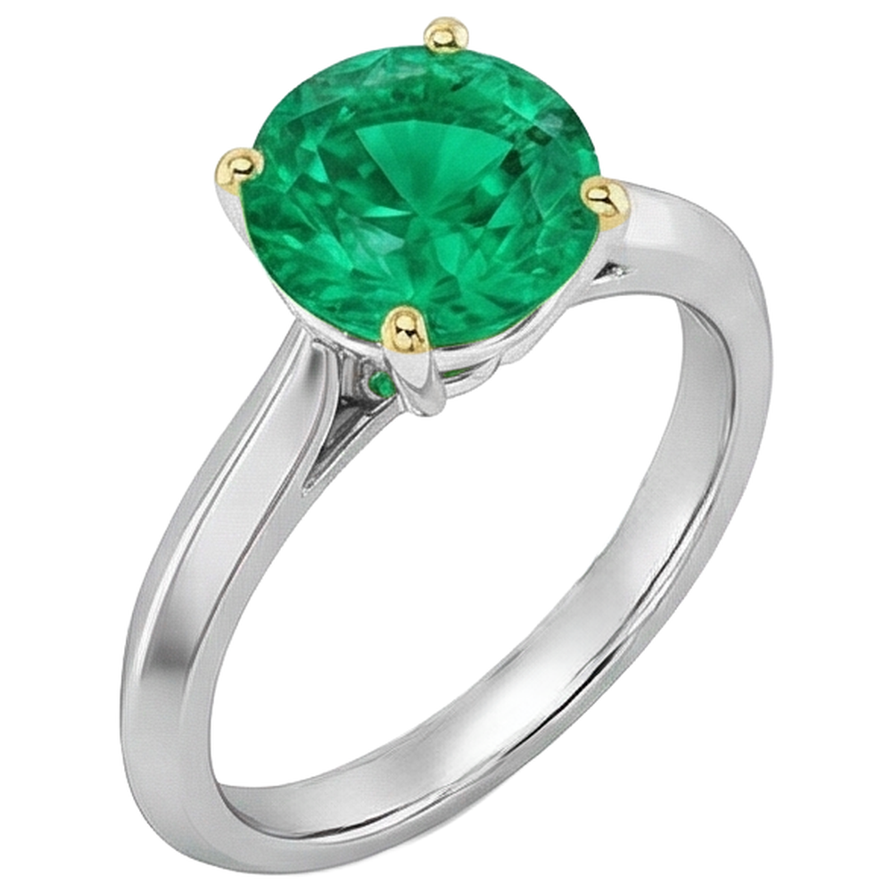 Taglio Brillante Smeraldo anello in Oro Bicolore 14K – vista frontale