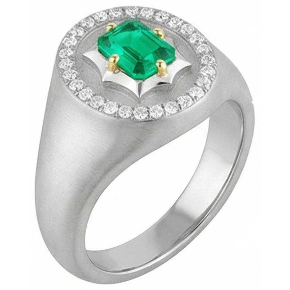 Anello con Gemma Oro Due Toni 14K con Smeraldo – vista frontale