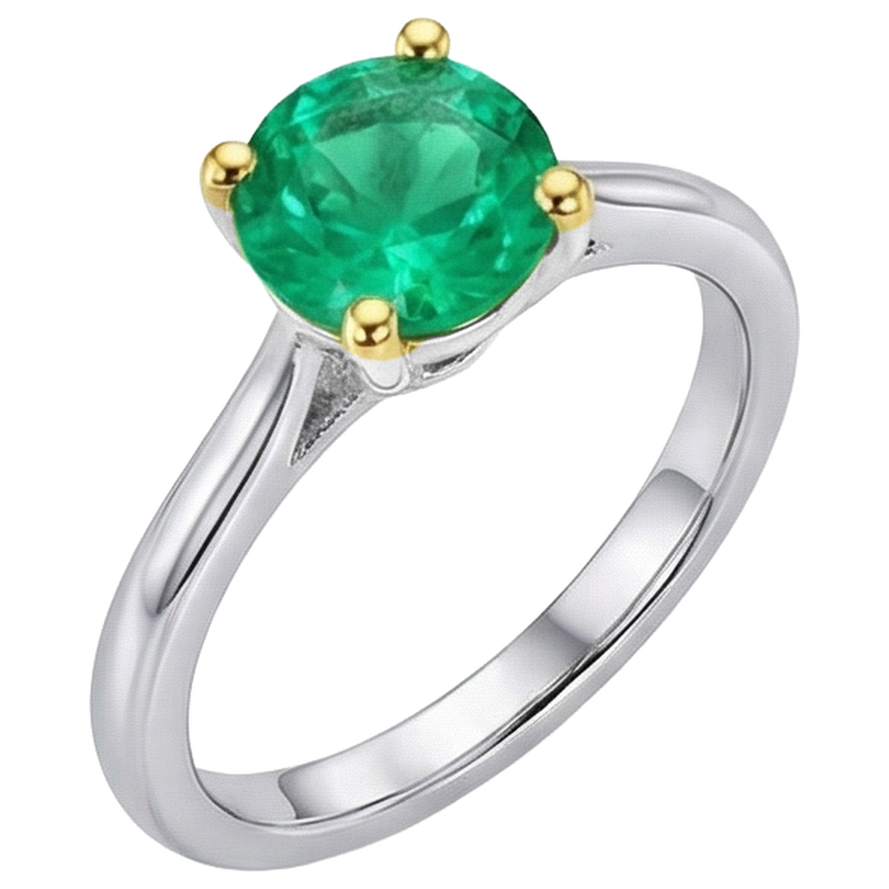 Smeraldo Colombiano Anello Pietra Colorata 3-carati Oro Bicolore 14K – vista laterale