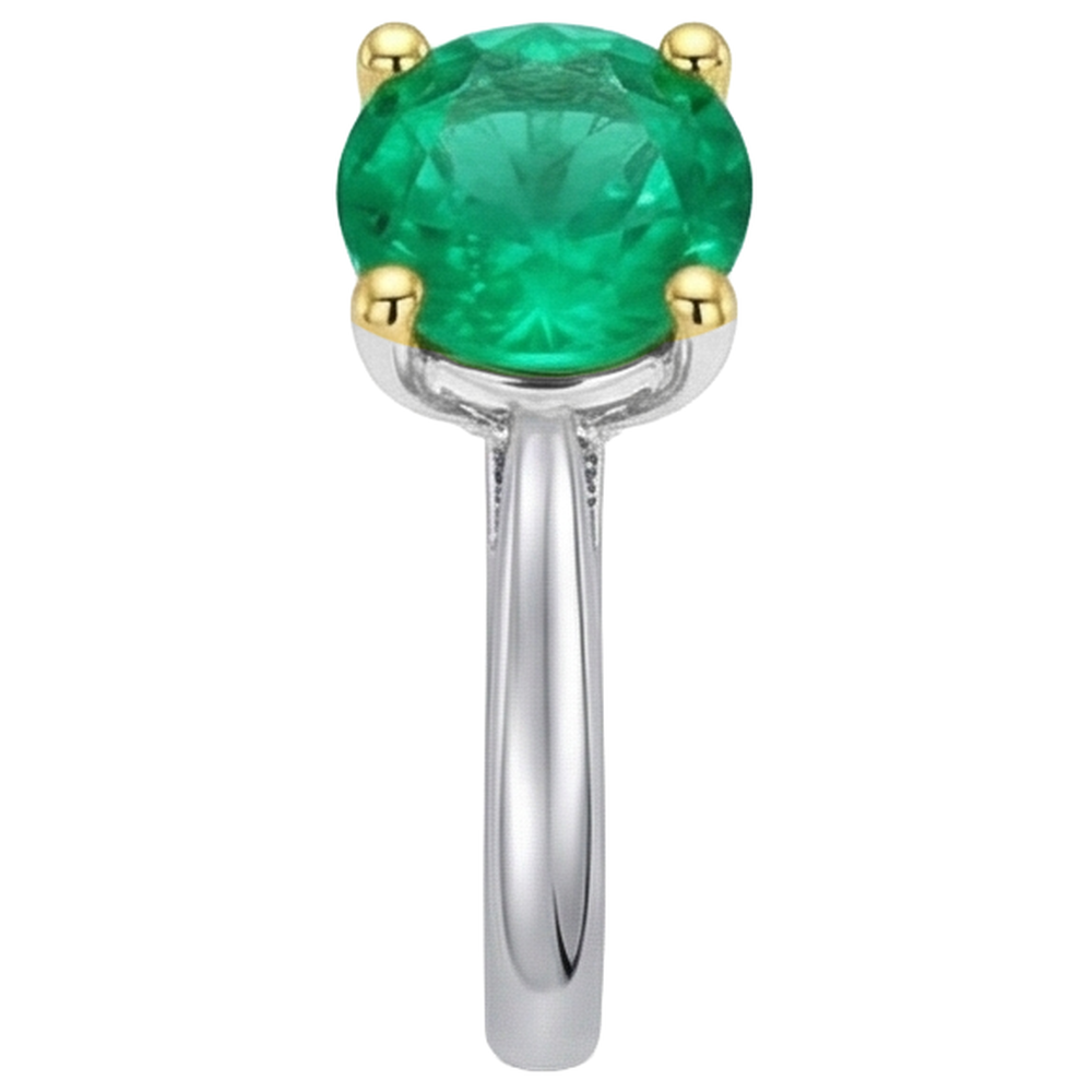 Taglio Brillante Smeraldo Colombiano anello in Oro Bicolore 14K – vista profilo