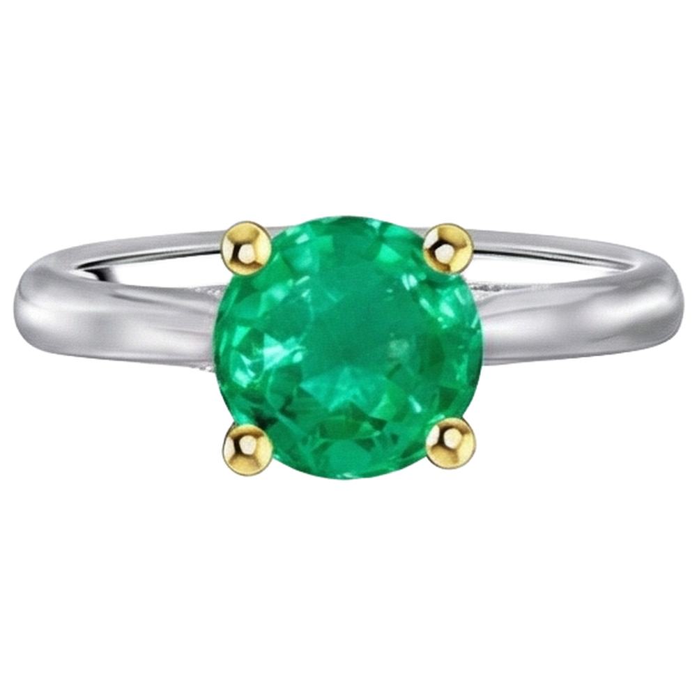 Smeraldo Colombiano Anello Pietra Colorata 3-carati Oro Bicolore 14K – vista frontale