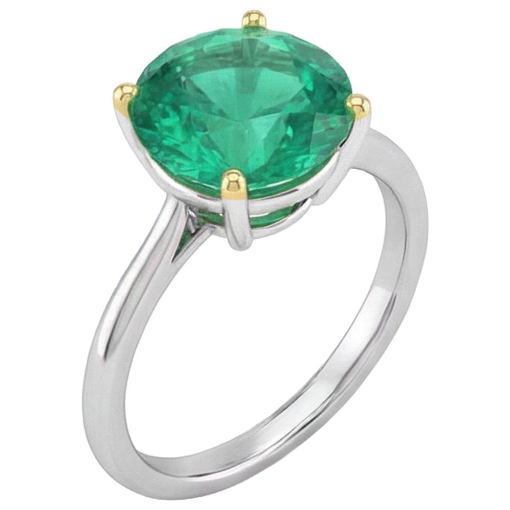 Anello con Pietra Preziosa Oro 14 Carati Bicolore con Smeraldo Fine – vista frontale