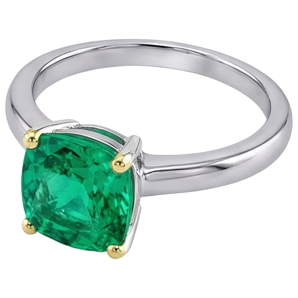 Smeraldo Cuscino Anello con Gemma in Oro Due Toni 14K – vista angolare