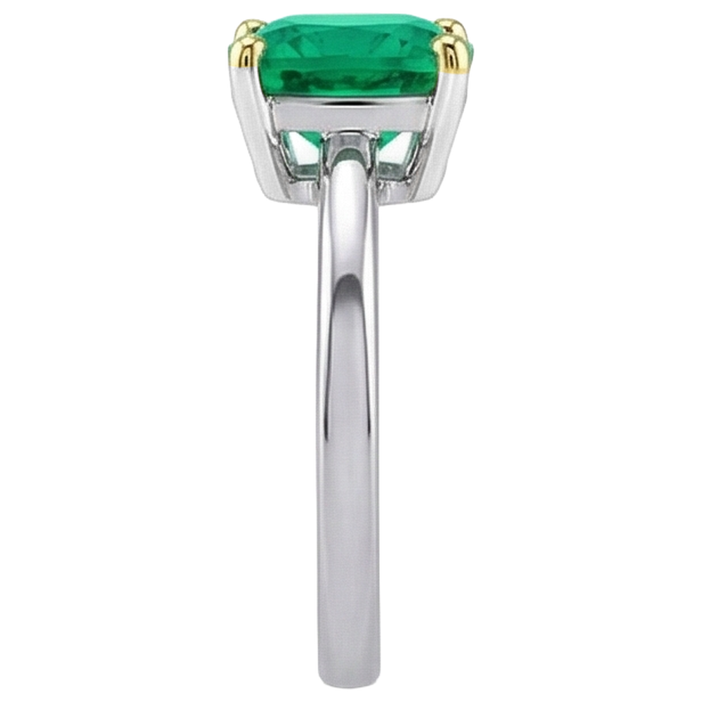 Smeraldo Cuscino Anello con Gemma in Oro Due Toni 14K – vista profilo