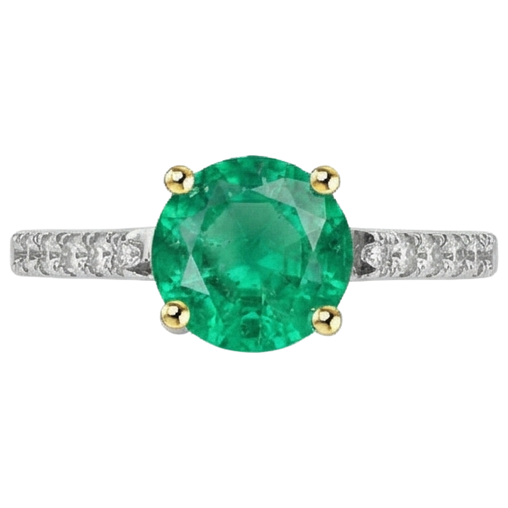 Anello con Gemma Oro Bicolore 14K con Smeraldo Colombiano – vista angolare