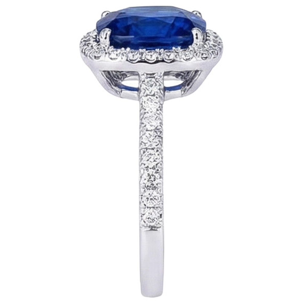 Ceylon Cushion Zaffiro Anello Halo Con Diamante Naturale Autentico ( non creato in laboratorio ) Oro Bianco 14K
