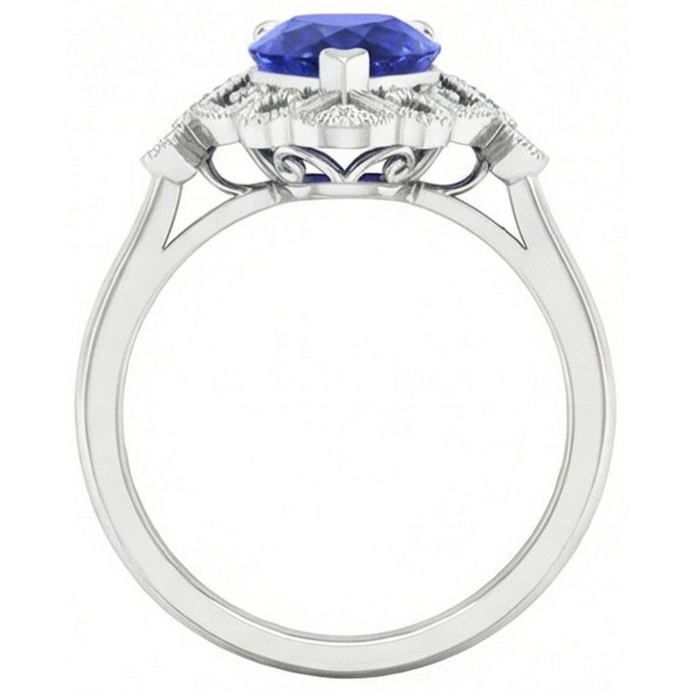 Zaffiro Blu Reale Anello con Pietra Preziosa 2-carati Oro Bianco 14K – vista dall'alto