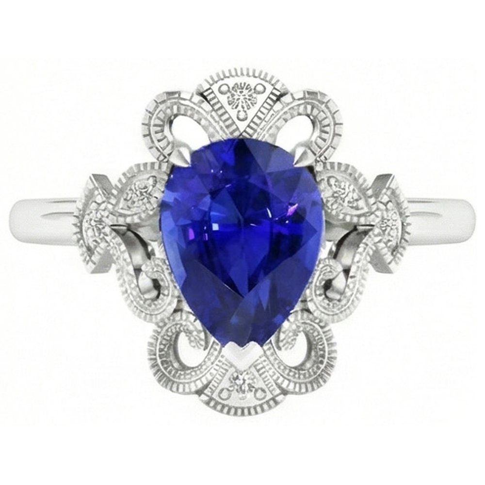 Zaffiro Blu Reale Anello con Pietra Preziosa 2 carati Oro Bianco 14K – vista principale