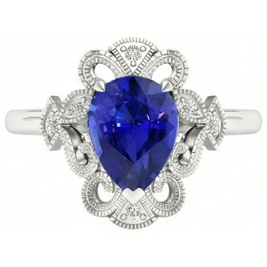 Zaffiro Blu Reale Anello con Pietra Preziosa 2 carati Oro Bianco 14K – vista principale