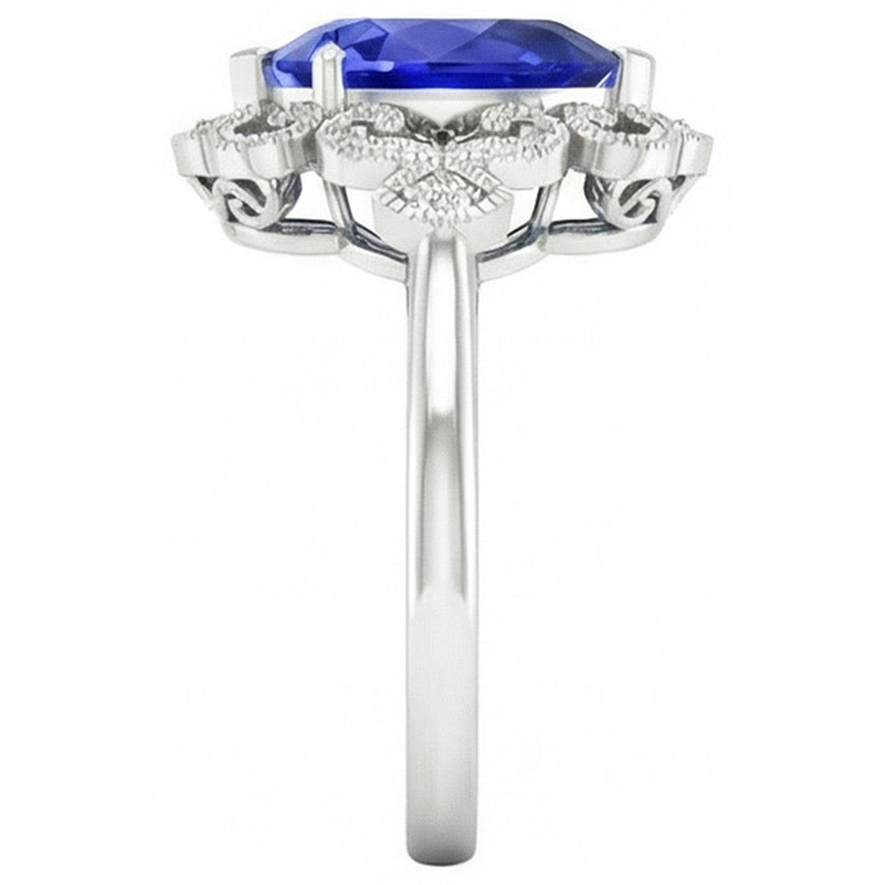 Zaffiro Blu Reale Anello con Pietra Preziosa 2 carati Oro Bianco 14K – vista profilo
