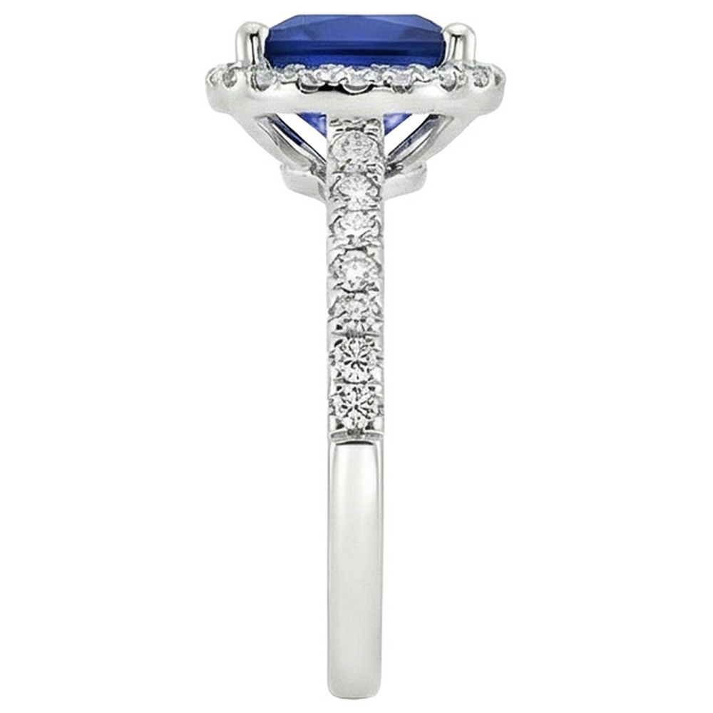 Ceylon Sapphire Halo Diamond Ring 6 carati Princess Cut con accenti