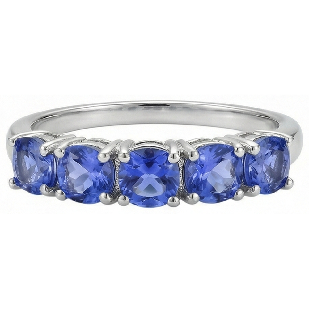 Cinque pietre rotonde tanzanite gemma 2.50 carati anello gioielli band