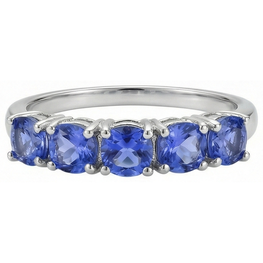 Cinque pietre rotonde tanzanite gemma 2.50 carati anello gioielli band