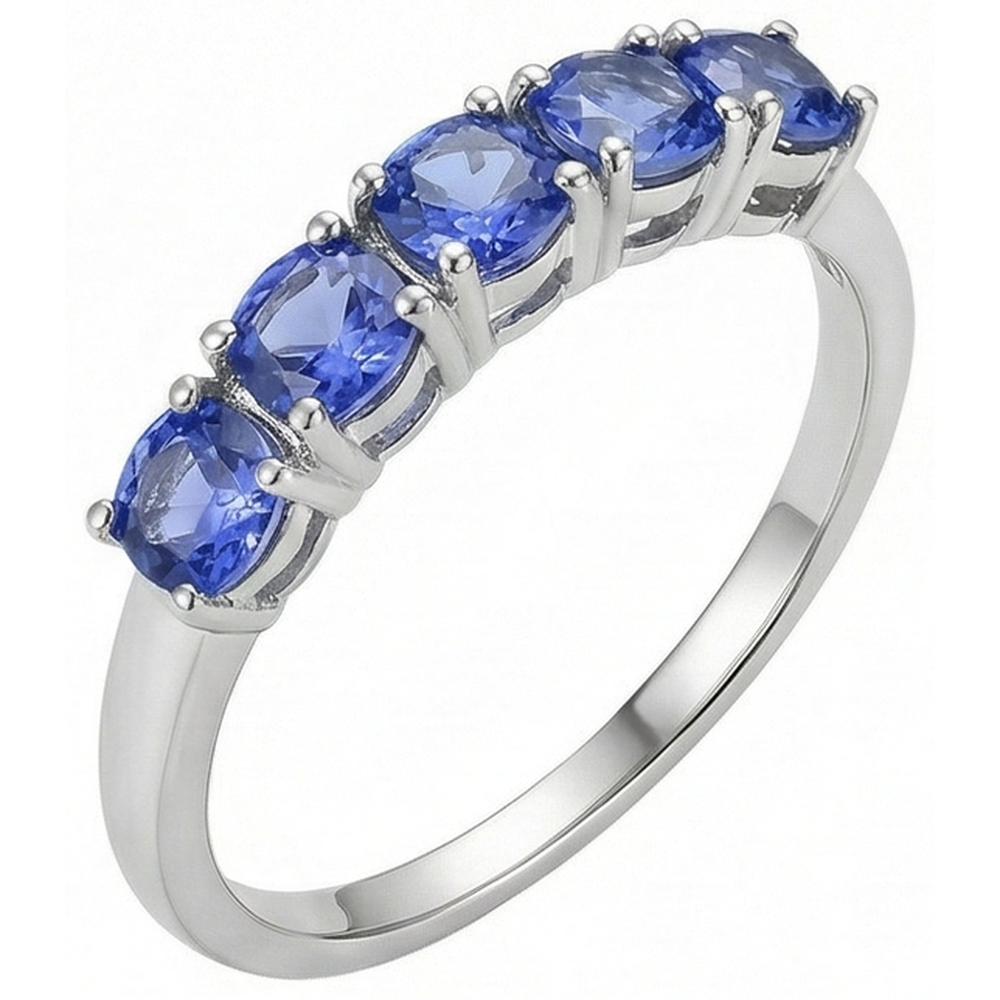 Cinque pietre rotonde tanzanite gemma 2.50 carati anello gioielli band
