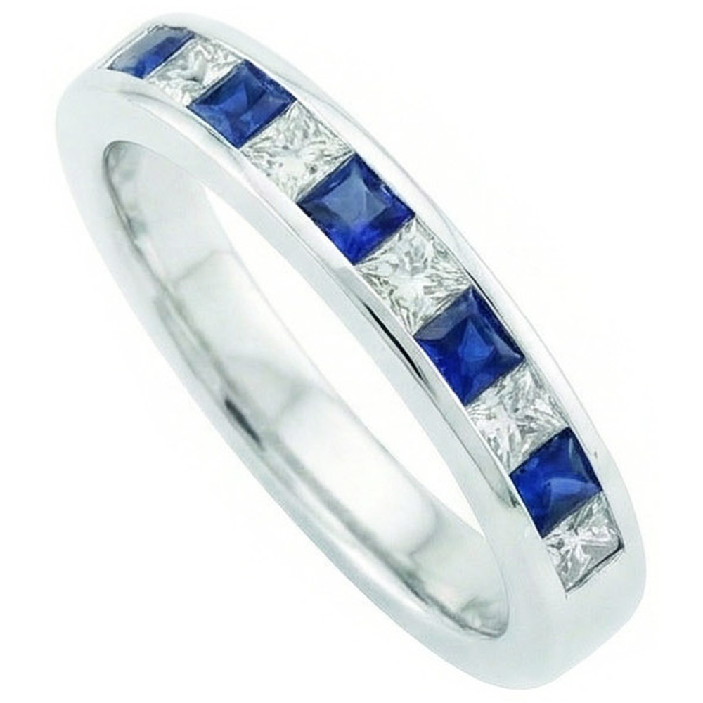 Cinturino Eternity Princess da 1 carato con zaffiri, diamanti e oro bianco 14K