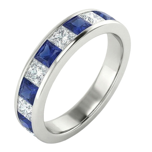 Cinturino Eternity Princess da 1 carato con zaffiri, diamanti e oro bianco 14K