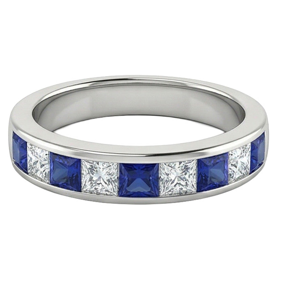 Cinturino Eternity Princess da 1 carato con zaffiri, diamanti e oro bianco 14K