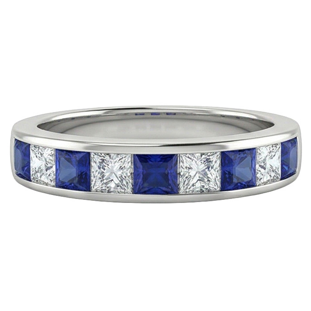 Cinturino Eternity Princess da 1 carato con zaffiri, diamanti e oro bianco 14K