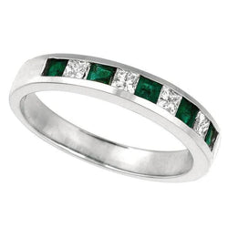 Cinturino in oro bianco nuovo con Verde smeraldo da 0.60 carati e diamanti a taglio princess