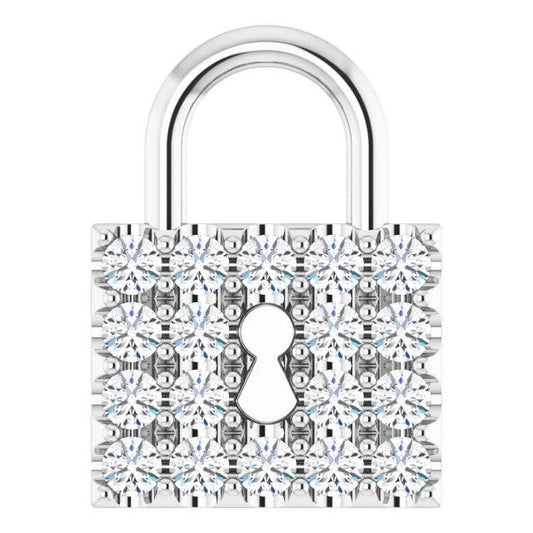 Ciondolo Con Lucchetto 0,90 Carati Di Genuino Diamanti F Vs1 Gioielli Con Oro Bianco 14K