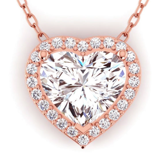 Ciondolo Con Naturale Diamante A Forma Di Cuore Da 4 Carati In Oro Rosa 14K