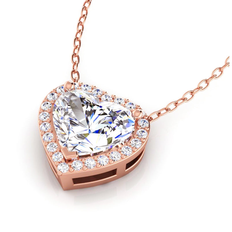 Ciondolo Con Naturale Diamante A Forma Di Cuore Da 4 Carati In Oro Rosa 14K