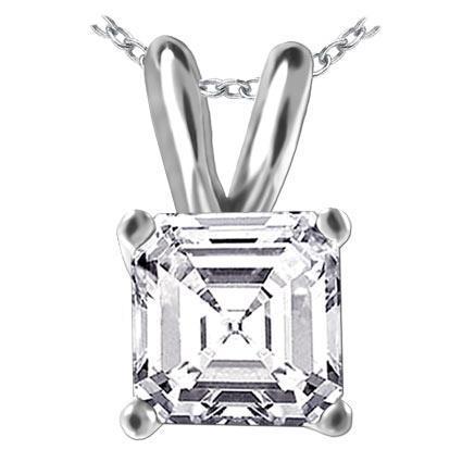 Ciondolo Da Donna Con Genuino Diamante Solitario Taglio Asscher 3 Carati In Oro Bianco 14K