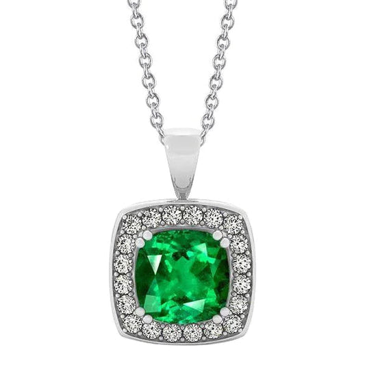 Ciondolo Diamante E Verde Smeraldo Verde Con Catena 5.75 Carati