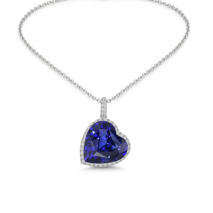 Ciondolo Halo Heat con zaffiro blu scuro e diamanti rotondi 9 carati