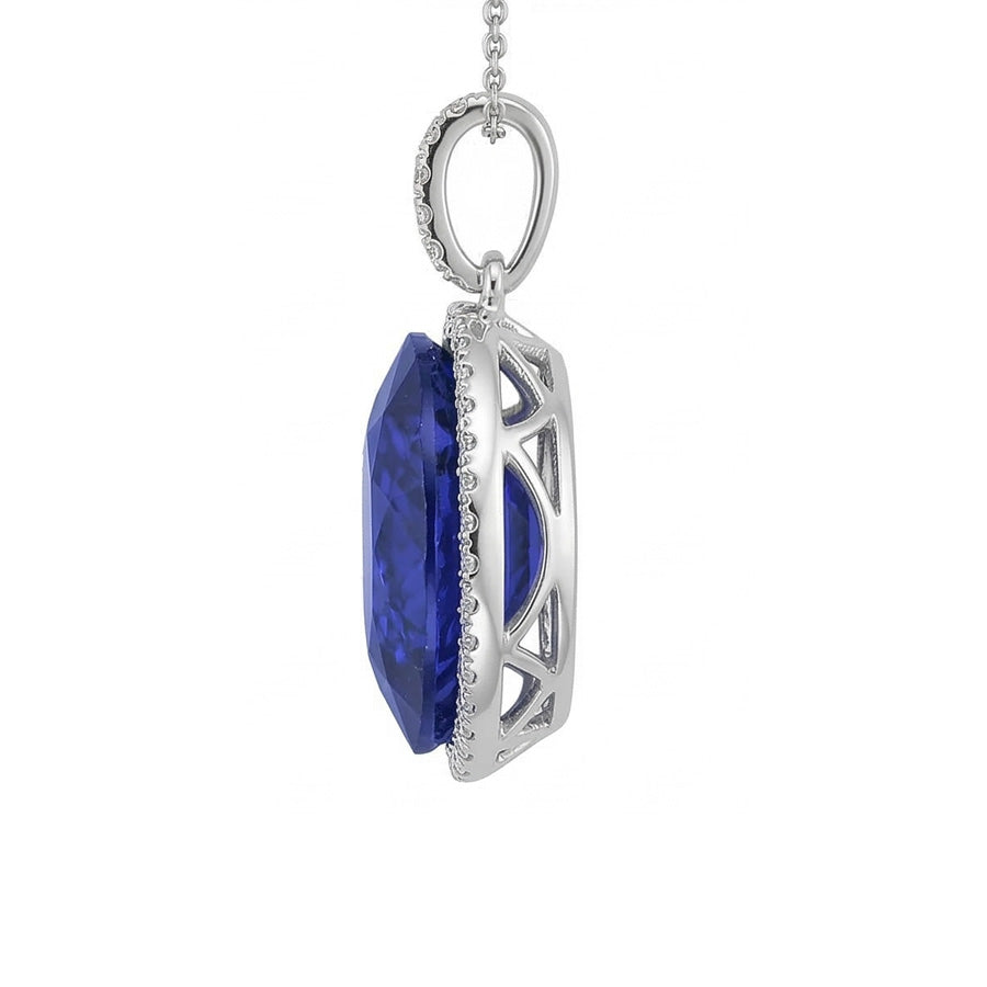 Ciondolo Halo Heat con zaffiro blu scuro e diamanti rotondi 9 carati