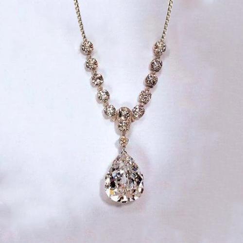 Ciondolo Per Collana Con Genuino Diamanti Rotondi E Taglio A Pera 27 Carati In Oro Bianco 14K