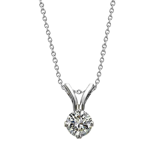Ciondolo Per Collana Solitario Con Vero Diamante Taglio Rotondo In Oro Bianco 14K 1 Ct.