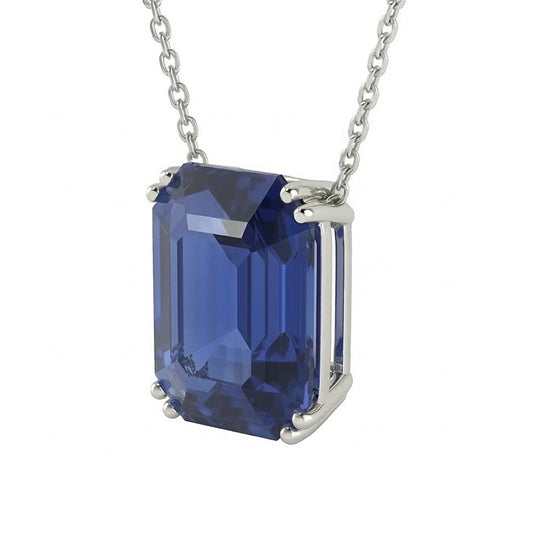 Ciondolo Solitario Smeraldo Collana Zaffiro Blu Scuro 4 Carati