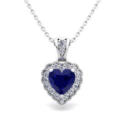 Ciondolo con diamanti rotondi in zaffiro blu di Ceylon da donna in oro 14 carati 1,60 ct.