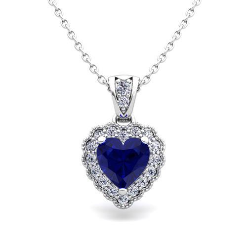 Ciondolo con diamanti rotondi in zaffiro blu di Ceylon da donna in oro 14 carati 1,60 ct. - harrychadent.it