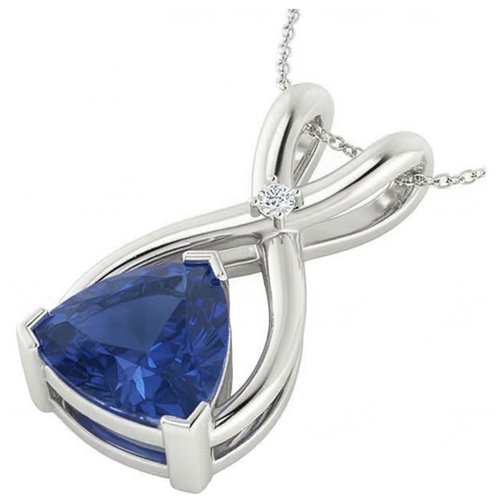 Ciondolo con zaffiro blu trilioni e diamanti con catena a V 2,75 carati