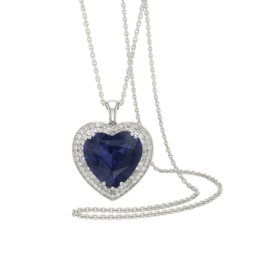 Ciondolo cuore doppio alone con zaffiro blu e diamanti oro 6,50 carati