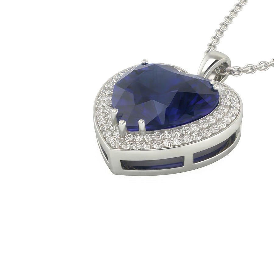 Ciondolo cuore doppio alone con zaffiro blu e diamanti oro 6,50 carati