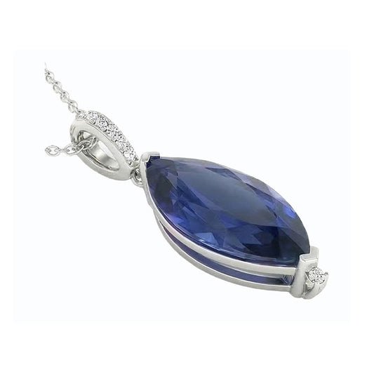 Ciondolo da donna con zaffiro blu scuro marquise e diamanti 4,75 carati