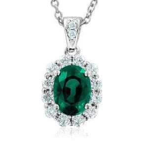 Ciondolo in pietra preziosa da 12 carati con Verde smeraldo e diamanti in oro bianco 14 k