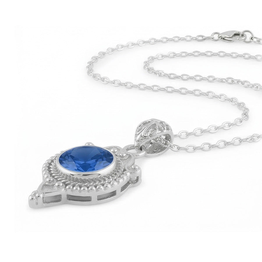 Ciondolo in stile antico con zaffiro blu 8 carati in oro bianco 14K