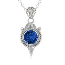 Ciondolo in stile antico con zaffiro blu 8 carati in oro bianco 14K