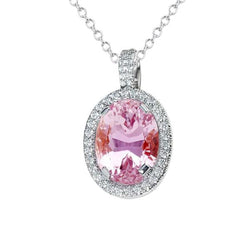 Ciondolo per collana da donna con diamanti naturali rosa kunzite oro 14K 16 ct.