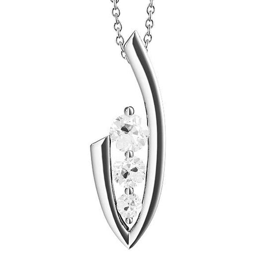 Ciondolo 2 Carati In Pietra A Forma Di V Con Vero Diamante Tondo Taglio Vecchia Miniera Tre