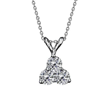 Ciondolo 3 Carati Vero Diamante Taglio Rotondo Con 3 Pietre In Oro Bianco 14K
