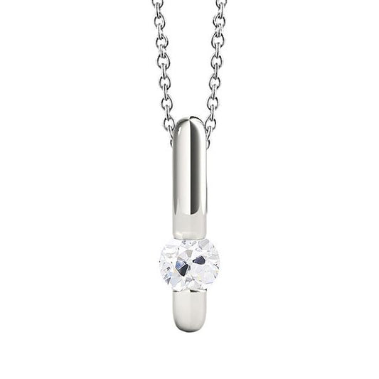 Ciondolo A Cuore In Oro Bianco Con Vero Diamante E Catena Tonda Taglio Antico 1 Carato