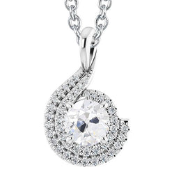 Ciondolo A Forma Di Alone Antico Con Genuino Diamante A Taglio Rotondo Da 4,50 Carati In Stile Curvo In Oro Bianco 14K