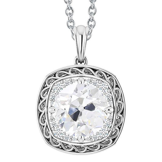 Ciondolo A Forma Di Alone Con Naturale Diamanti Da 4,50 Carati, Gioielli In Stile Vintage Con Taglio Da Miniera In Oro Bianco 14K